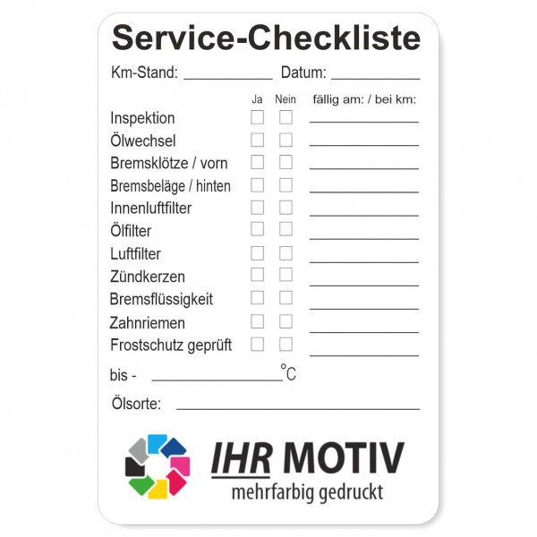 Service-Checkliste aus PVC-Folie, selbstklebend, Größe: 60 x 90 mm, Motiv 61