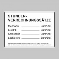 Tafel Stunden-Verrechnungssätze Tafel Stunden-Verrechnungssätze