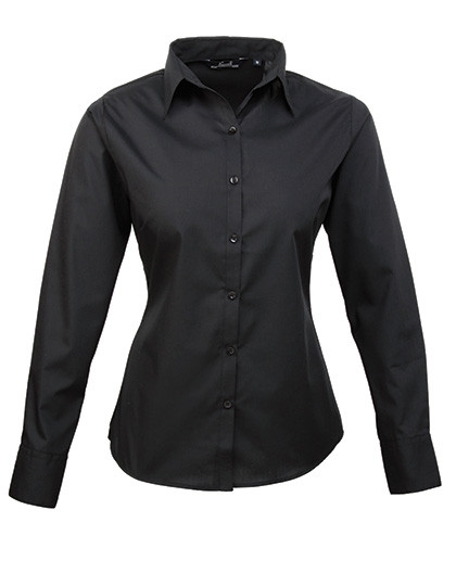 Women's Poplin Long Sleeve Blouse individuell bestickt Black