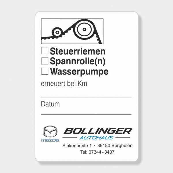 Service-Aufkleber aus PVC-Folie, Größe: 45 x 65 mm, Motiv "Steuerriemen / Spannrolle / Wasserpumpe"
