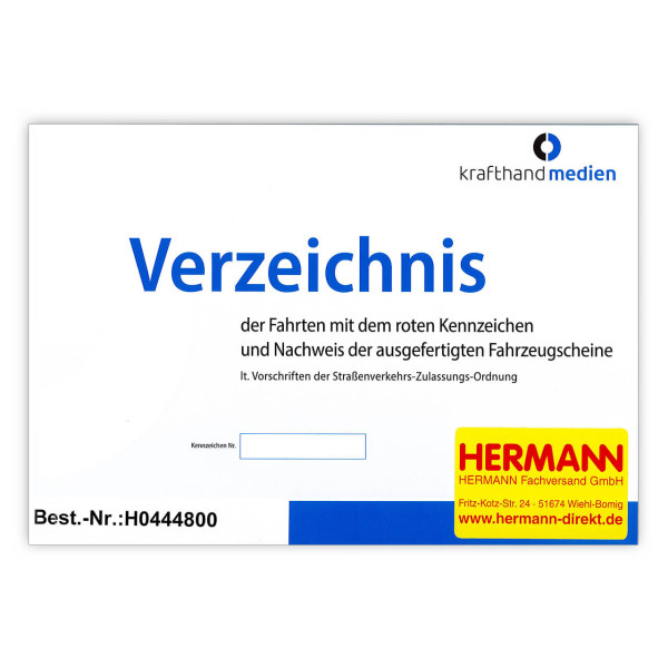 Aufzeichnungsbuch für Fahrten mit roten Kennzeichen