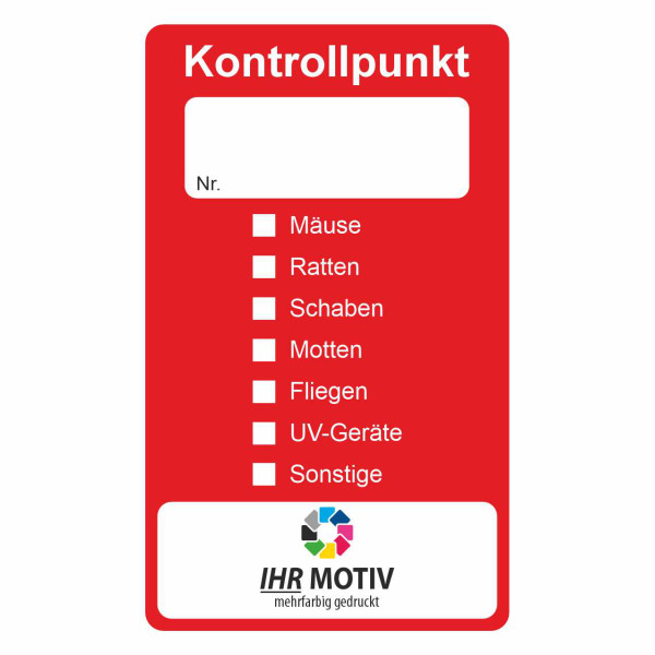 Kontrollpunkt Schädlingsbekämpfung Aufkleber rot mit Nummernfeld