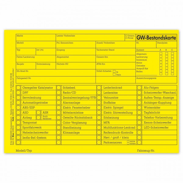 Gebrauchtwagen-Bestandskartei