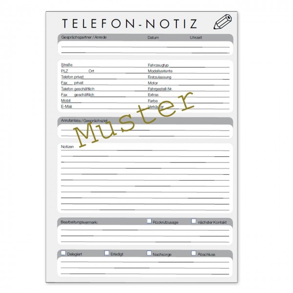 Telefon-Notiz für den KFZ-Handel