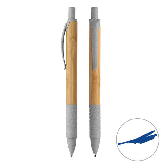 Kugelschreiber aus Bambus mit Softgrip, einfarbiger Werbeeindruck