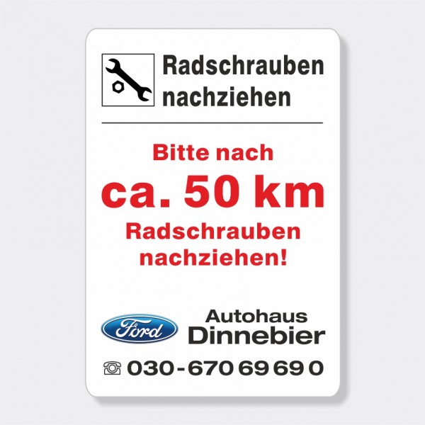 Service-Aufkleber aus PVC-Folie, Größe: 45 x 65 mm, Motiv "Radschrauben 50 km"