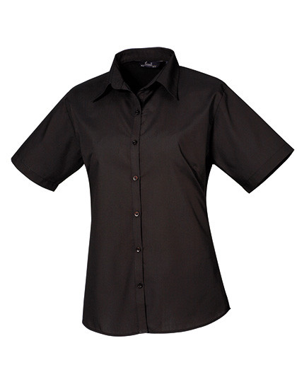 Women's Poplin Short Sleeve Blouse individuell bestickt Black