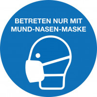 Leitsystemsticker, Motiv Betreten nur mit Mund-Nasen-Maske blau Leitsystemsticker, Motiv Betreten nur mit Mund-Nasen-Maske blau