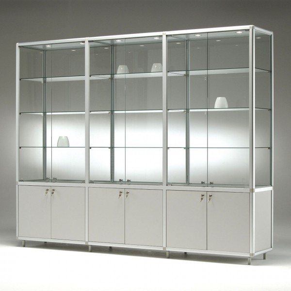 Glasvitrine mit Unterschrank, 3 x 2 Türen, 3 x 3 Fachböden