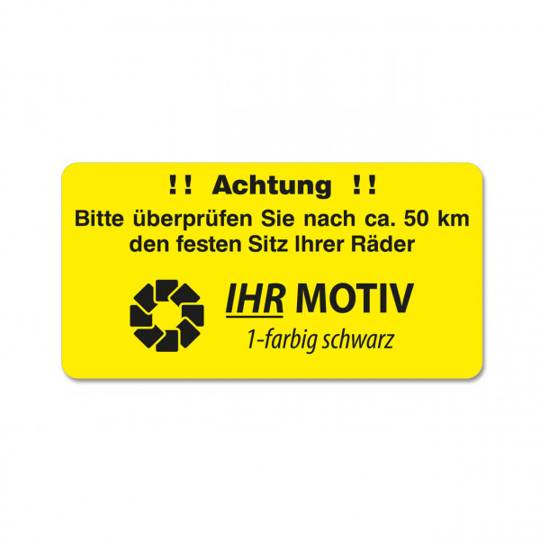 Hinweis-Etiketten "Radschrauben prüfen" aus Papier, Normalfarbe, mit Firmeneindruck