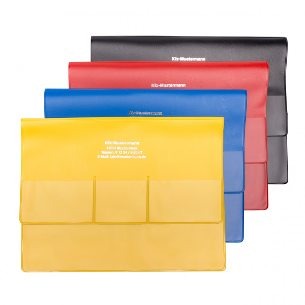 Wagenpapiertasche aus farbiger Kunststoff-Folie mit 6 Kartenfächern