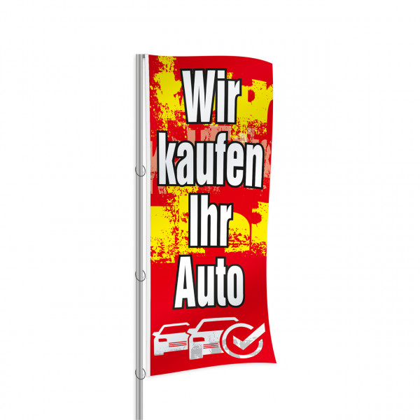 Fahne "Wir kaufen Ihr Auto", Design rot