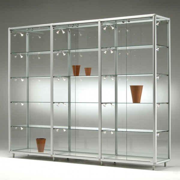 Glasvitrine, 3 x 2 Türen, 3 x 4 Fachböden