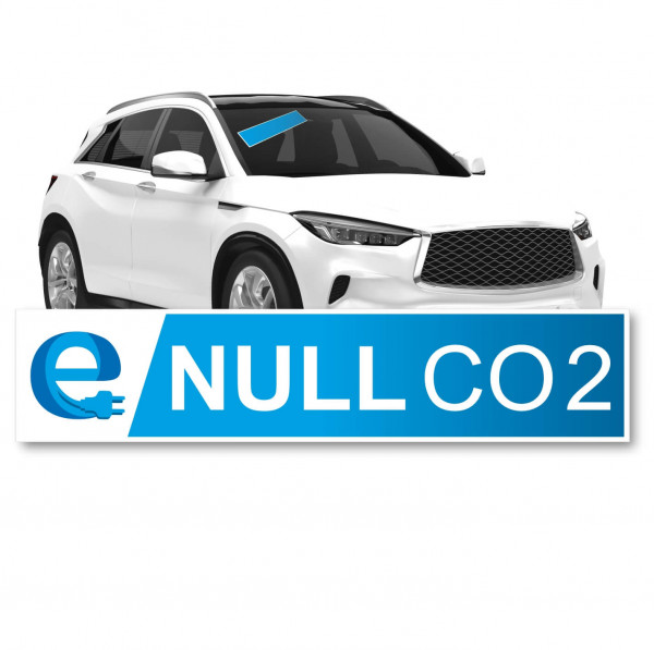 Scheibenaufkleber 650 x 140 mm Thema: Elektromobilität Motiv: Null CO2