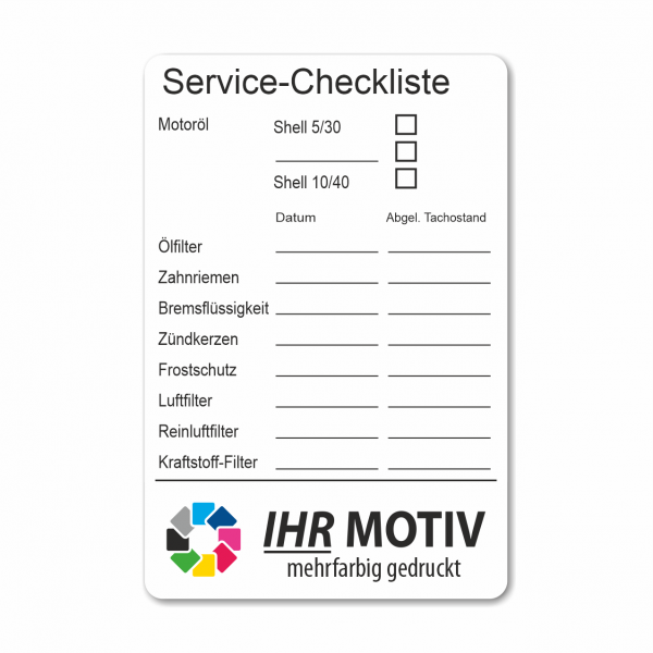 Service-Checkliste aus PVC-Folie, selbstklebend, Größe: 60 x 90 mm, Motiv 62