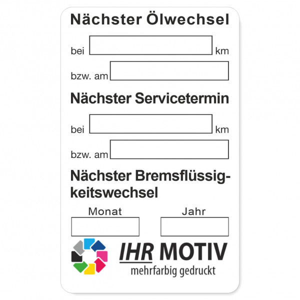 Service-Aufkleber aus PVC-Folie, Größe: 50 x 80 mm, Motiv Ölwechsel / Service / Bremsflüssigkeit