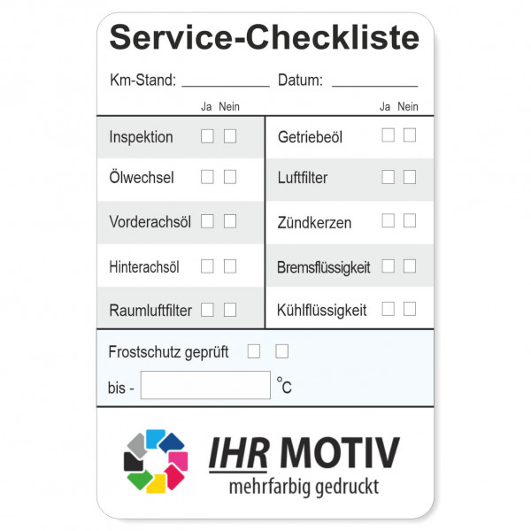 Service-Checkliste aus PVC-Folie, selbstklebend, Größe: 60 x 90 mm, Motiv 63