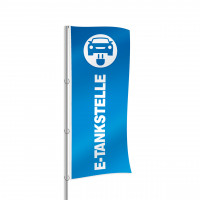 Fahne "E-Mobilität", Design blau Fahne "E-Mobilität", Design blau
