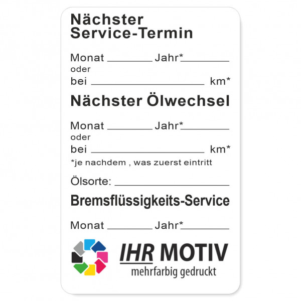 Service-Aufkleber aus PVC-Folie, Größe: 50 x 80 mm, Motiv Service / Ölwechsel / Bremsflüssigkeit